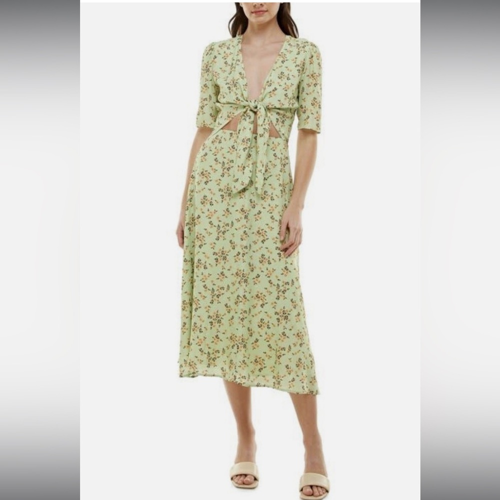 Wayf Floral Tie-Front Midi Dress in Cheetah Print